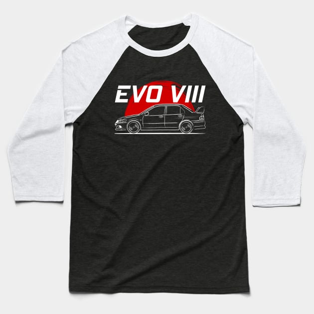 EVO 8 Racing Lancer Evolution VIII Baseball T-Shirt by GoldenTuners